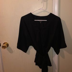 Black V-neck tied blouse